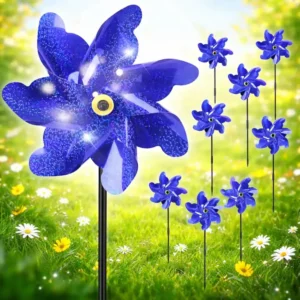 BATTIFEBATTIFE Reflective Pinwheels for Yard and Garden, Pre-Installed Sparkly Blind Birds Pin Wheel, Scare Birds & Animal Away Wind Spinner, 10 Pack (Blue) Reflective Pinwheels for Yard and Garden