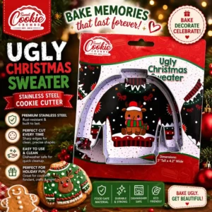 Christmas Sweater Cookie Cutter, Stainless Steel, Dishwasher Safe