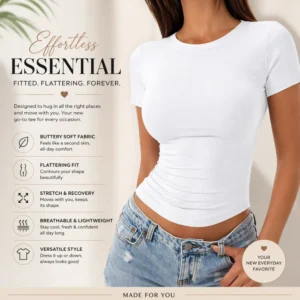 Trendy Queen Women’s Slim Fit Stretch Crop T Shirt