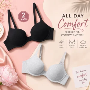 Women's Cotton Jersey Lined Wired Plunge Push-Up Bra