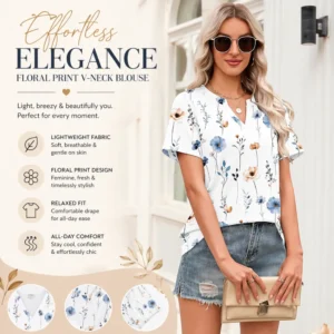 Zeagoo Women’s Short Sleeve V Neck Blouse – Casual Dressy Work Top